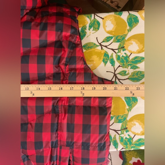 Land’s End Quilted Down Puffer Vest - Red/Navy Plaid - Picture 6 of 7